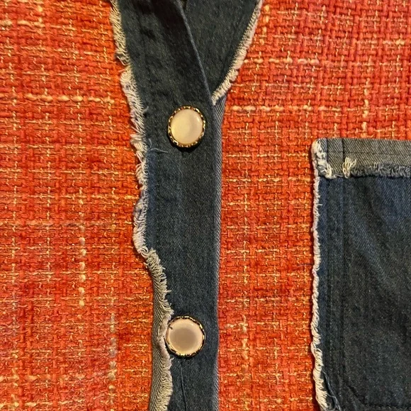 Umgee M Orange and Denim Button-Up Shacket - Picture 3 of 7